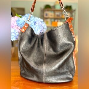 *Made in Italy* Italian Pebbled Leather Slouchy Hobo Shoulder Bag Black & Brown